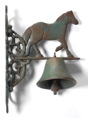 VTG Cast Iron Horse Dinner Bell Wall Mount Farm Rustic Green Western Antique